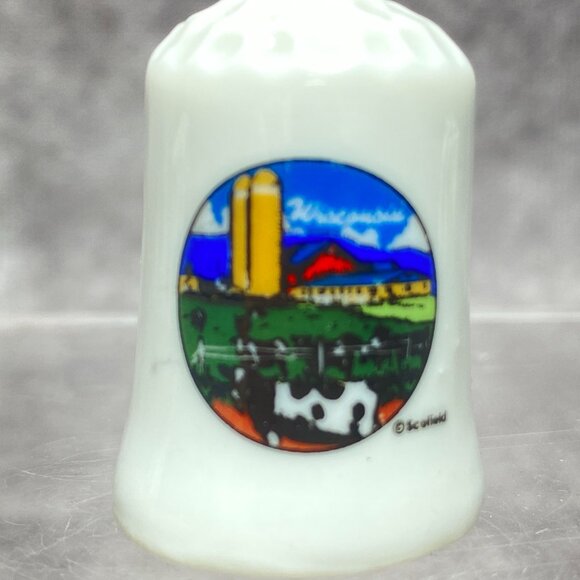 Wisconsin Souvenir Porcelain Thimble With Farm Scene Design Sewing Collectible - Picture 7 of 10